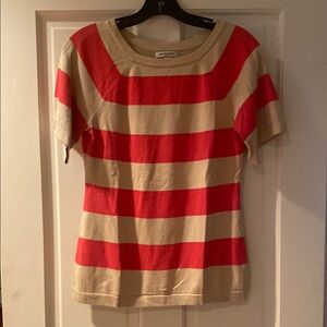 Banana Republic Striped Red/Orange and Tan Women's Short Sleeve Sweater
